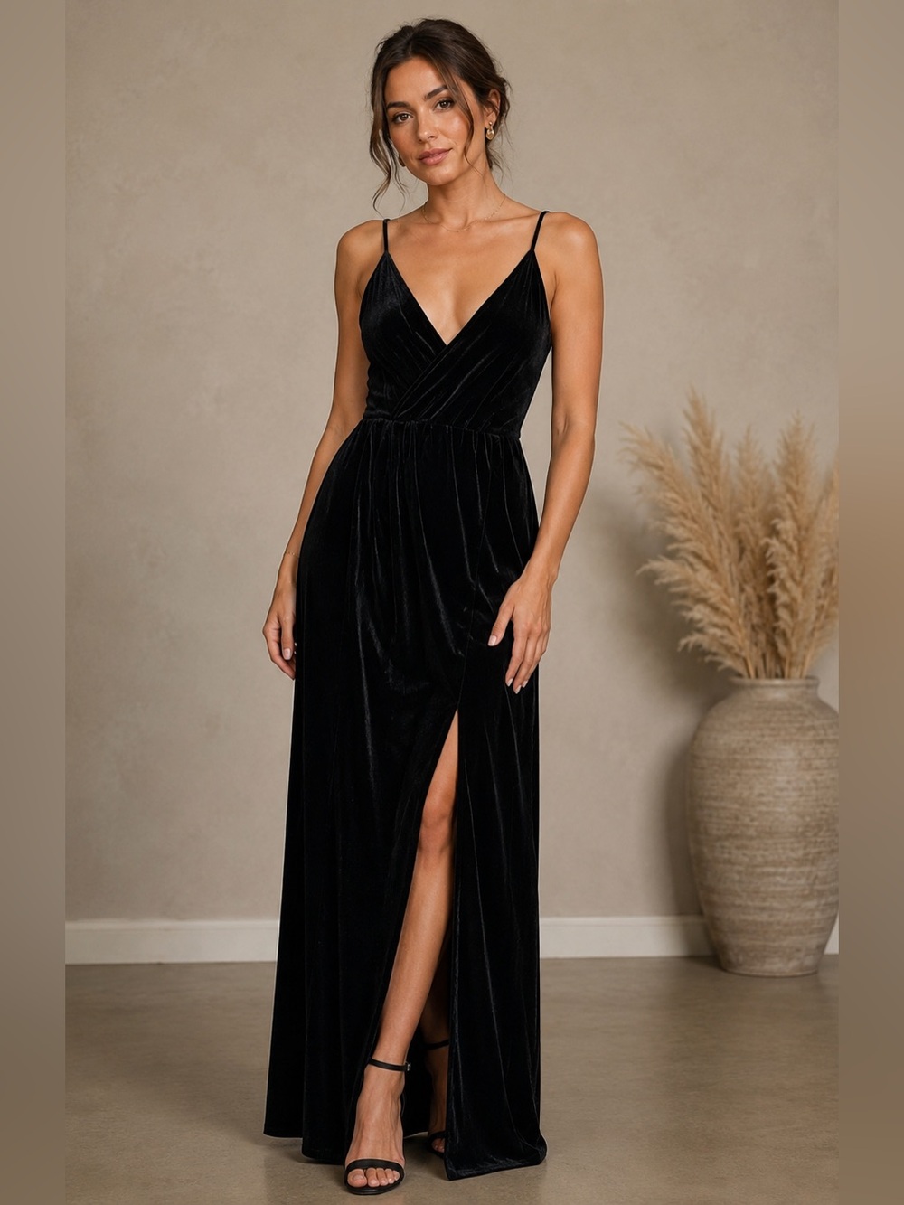 Black Velvet Formal Maxi Dress Women’s Medium Wrap Style Bodice Gothic Romance